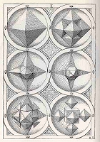 ヤムニッツァー『正多面体の透視図』(1568)よりB1頁：正八面体とその変化形