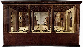 作者不明（以前はフランチェスコ・ディ・ジョルジョ・マルティーニ(1439-1501)に帰属）《建築透視図》（ベルリン）ｃ1495