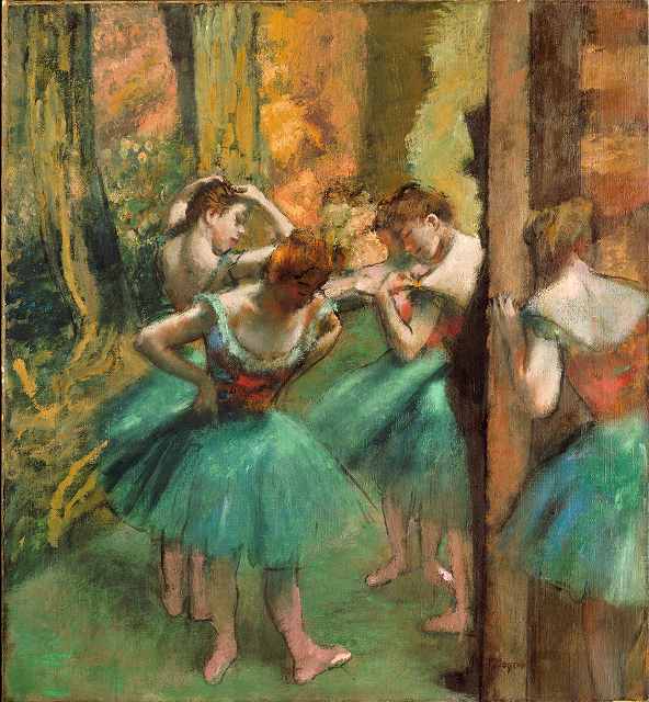 ドガ 《薔薇色と緑の衣裳の踊り子たち》1890頃