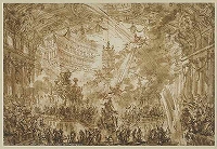 ピラネージ《宮殿の内部：空飛ぶ二柱の世評の女神(ファーマ)がある人物に冠を授ける》 1748頃