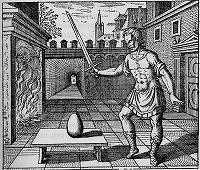 マイアー『逃げるアタランテ』、寓意画Ⅷ〈卵を取り、炎の剣でこれを打て〉　1618