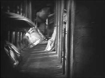 『猫とカナリヤ』 1927　約3分：廊下と風に翻るカーテン、玄関側から