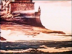 『古城の亡霊』 1963　約30分：城の外観、入江越し～『恐怖の振子』より