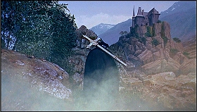 『帰って来たドラキュラ』 1968　約15分：右奥に城、手前に十字架を背負った司教の背