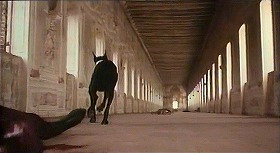 『さらば美しき人』 1971　約1時間40分：ソランツォの城、長い廊下　低い位置から＋黒犬
