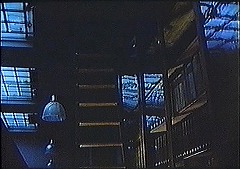 『セリーヌとジュリーは舟でゆく』 1974　約2時間31分：夜の図書館　天窓、梯子、右にガラス戸付き書棚