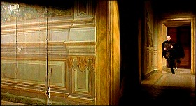 『処女の生血』 1974　約1時間37分：館　廊下　手前左に壁画のある壁　一階(?)