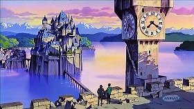 『ルパン三世　カリオストロの城』 1979　約16分：時計塔　対岸に城