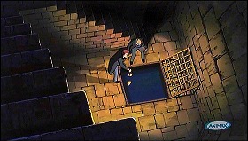 『ルパン三世　カリオストロの城』 1979　約53分：落とし穴の先の地下空間へ通じる貯水　真上から