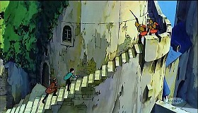 『ルパン三世　カリオストロの城』 1979　約58分：外壁沿いの階段　上から