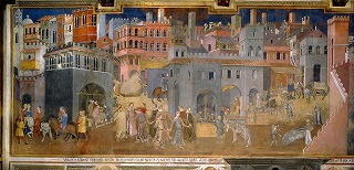 アンブロージョ・ロレンツェッティ《市内における善政の効果》 1338-39