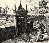 マイアー『逃げるアタランテ』、寓意画XXVII（鍵なくして哲学者の薔薇園に･･･〉　1618