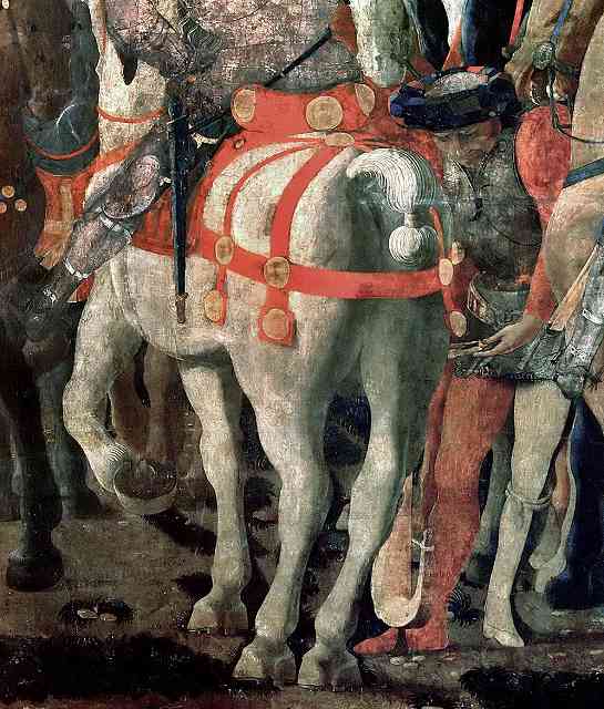 ウッチェッロ《サン・ロマーノの戦い》1456-1460頃 ルーヴル（黒と赤のマッツォッキオをかぶった人物のいる細部）