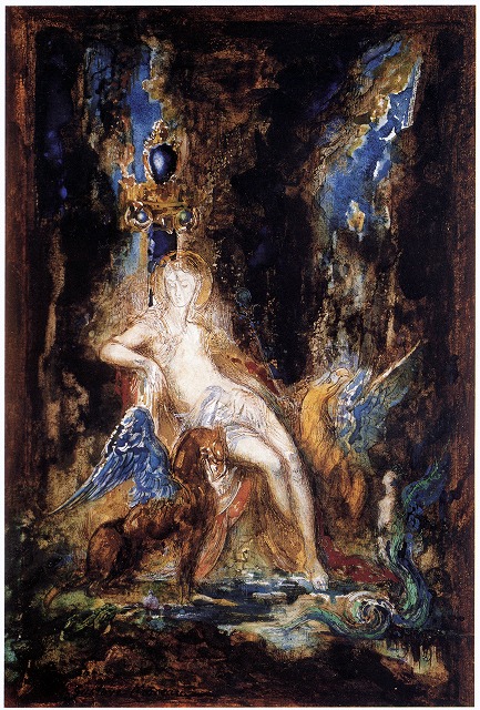 モロー《妖精とグリフォン》1876頃　水彩