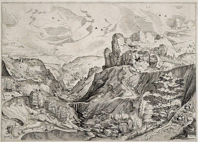 ブリューゲル《深い渓谷に区切られているアルプス風景》1555-56頃