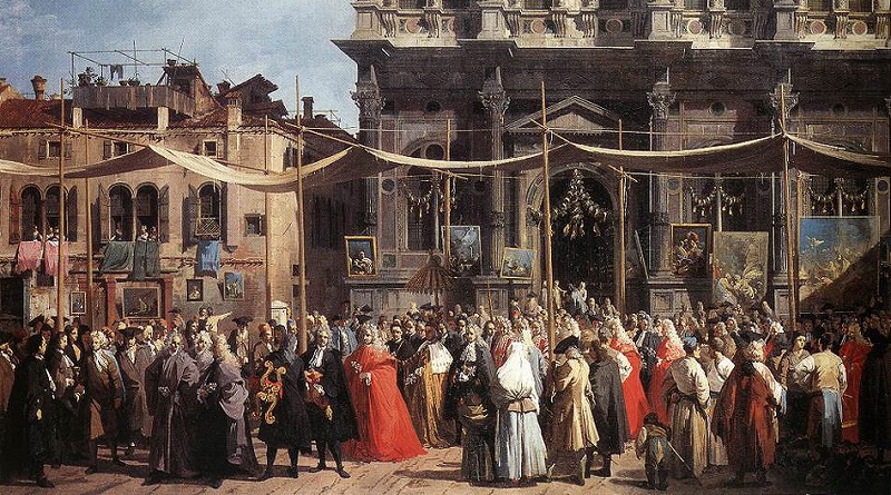 カナレット《ヴェネツィア、サン・ロッコの祝祭の日》 　1735頃(細部)