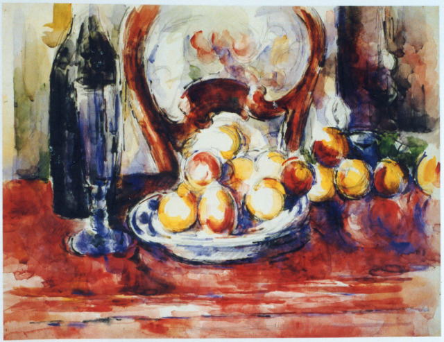 セザンヌ《りんご、瓶と椅子の背のある静物》1900-06頃