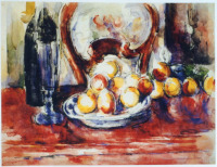 セザンヌ、『りんご、瓶と椅子の背のある静物』、1900-06頃、鉛筆、グアッシュ・紙、45.9x60.4cm