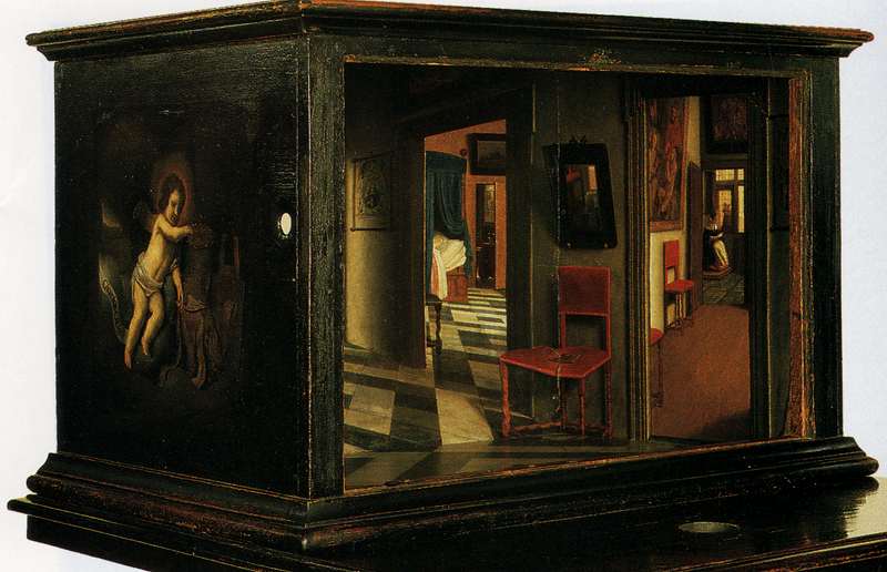 ホーホストラーテン《あるオランダの室内の眺めがある透視箱》1656-62頃：左正面から