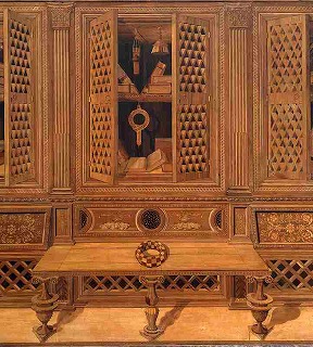 ジュリアーノ・ダ・マイアーノとベネデット・ダ・マイアーノの工房《グッビオのパラッツォ・ドゥカーレのストゥディオーロ》1478-82頃（メトロポリタン美術館）　部分