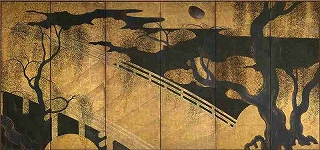 《柳橋水車図屛風》桃山時代、17世紀初頭：右隻