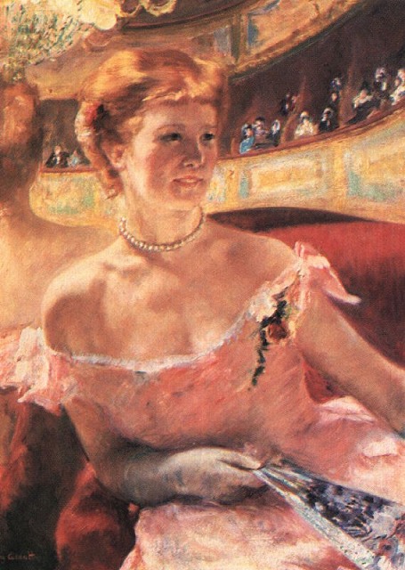 キャサット《真珠の首飾りをつけた桟敷席のリディア》1878-79