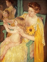 キャサット《ひまわりをドレスにつけた母親（母と子）》1905頃