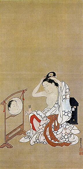 西川祐信《化粧美人図》18世紀