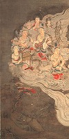 《阿弥陀聖衆来迎図》（左）（有志八幡講十八箇院） 平安時代後期（12世紀）