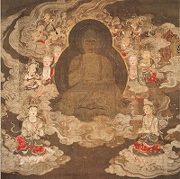 《阿弥陀聖衆来迎図》（中央）（有志八幡講十八箇院） 平安時代後期（12世紀）