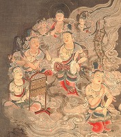 《阿弥陀聖衆来迎図》　細部：左幅より