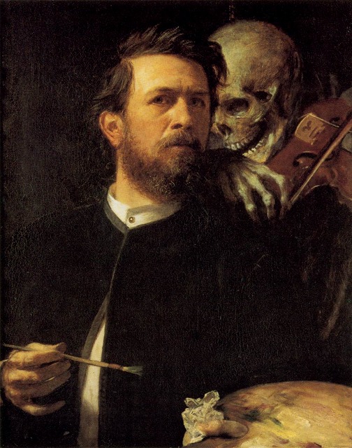 ベックリーン《ヴァイオリンを弾く死神のいる自画像》1872