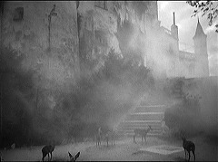 『わが青春のマリアンヌ』 1955　約3分：城の玄関附近と階段＋霧と鹿たち
