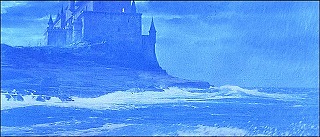 『恐怖の振子』 1961　約50分：城の外観、入江越し＋雷
