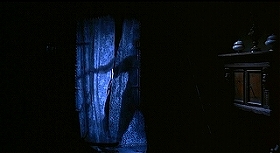 『白い肌に狂う鞭』 1963　約20分：クルトの部屋、カーテンの向こうで窓を閉じようとする