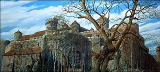 『赤死病の仮面』 1964　約27分：城の外観、朝　下から
