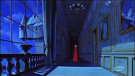 『ルパン三世　カリオストロの城』 1979　約23分：片側が大窓の廊下