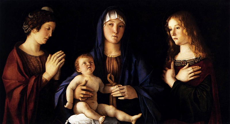 ジョヴァンニ・ベッリーニ《聖カタリナとマグダラのマリアのいる聖母子》1485-90