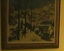 『ザ・スイッチ』 2020　約35分：部屋の入口、左のブリューゲル《雪中の狩人たち》(1565)の部分