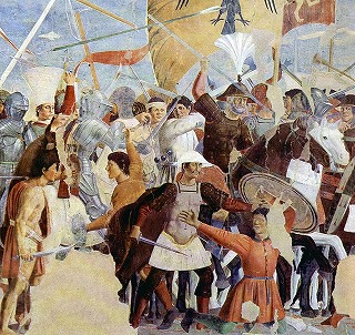 ピエロ・デッラ・フランチェスカ《ヘラクリウスとホスロー2世の戦い》細部：左