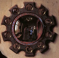 ヤン・ヴァン・エイク《アルノルフィーニ夫妻の肖像》1434　細部（凸面鏡）
