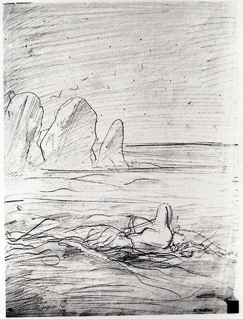 シャセリオー《砂浜に流されたサッフォーのための習作》1849