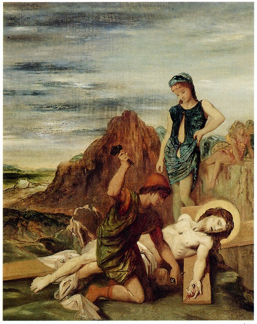 モロー《『十字架の道』中、第11の留：十字架に釘で打ちつけられるイエス》1862