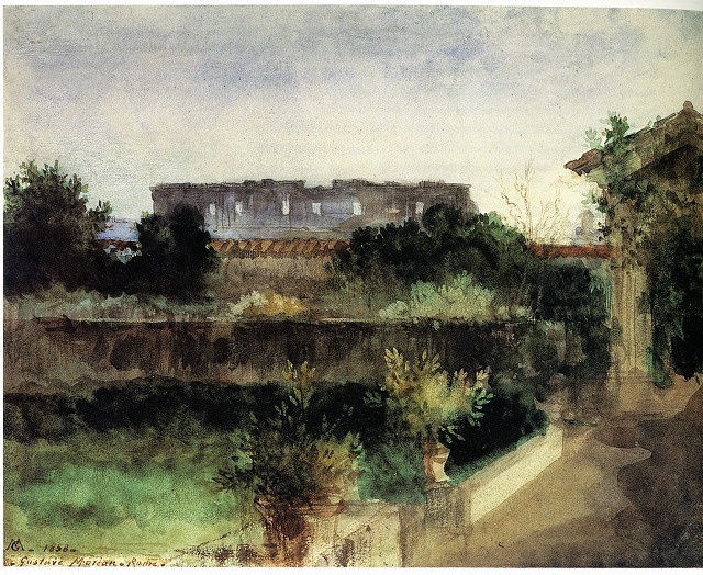 モロー《ローマの廃墟：ドミニコ会の聖トマス・アクィナス大学の庭から見たコロッセオ》1858