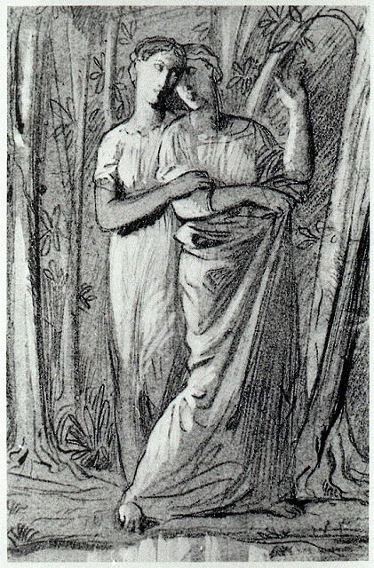 シャセリオー《屋外で腕を取り合う二人の女》1841-42頃